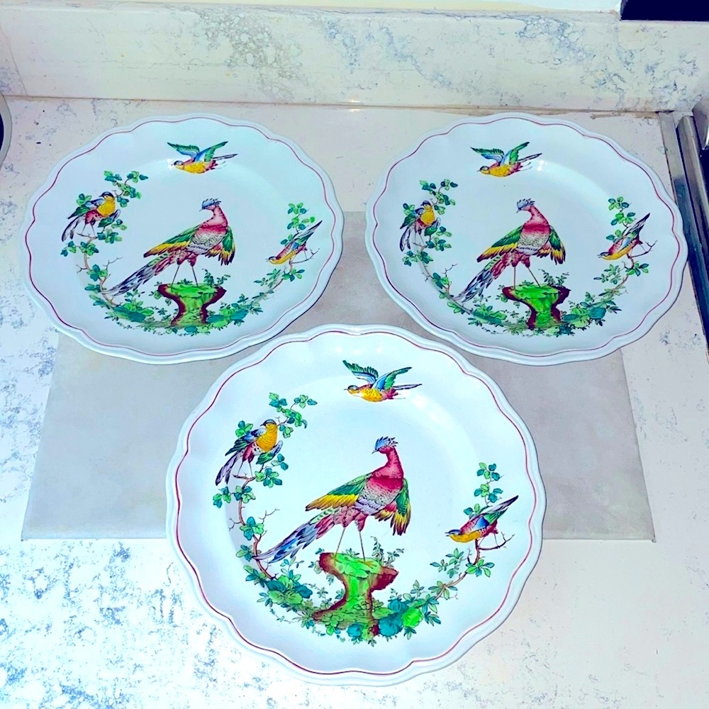 Copeland Spode Chelsea Bird Set of 3 Vintage Dinner Plates 10.5” Thin Red Line